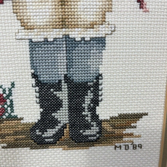 Vintage Finished Cross Stitch English Victorian Boy w/ Duck 1989 16x12" Nursery - Picture 7 of 16